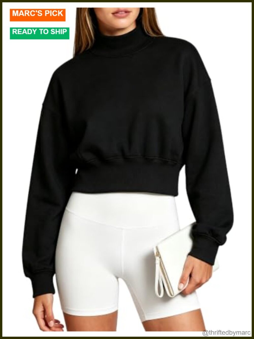 Women's Cropped Fleece Sweatshirt Mock Neck Long Sleeve
